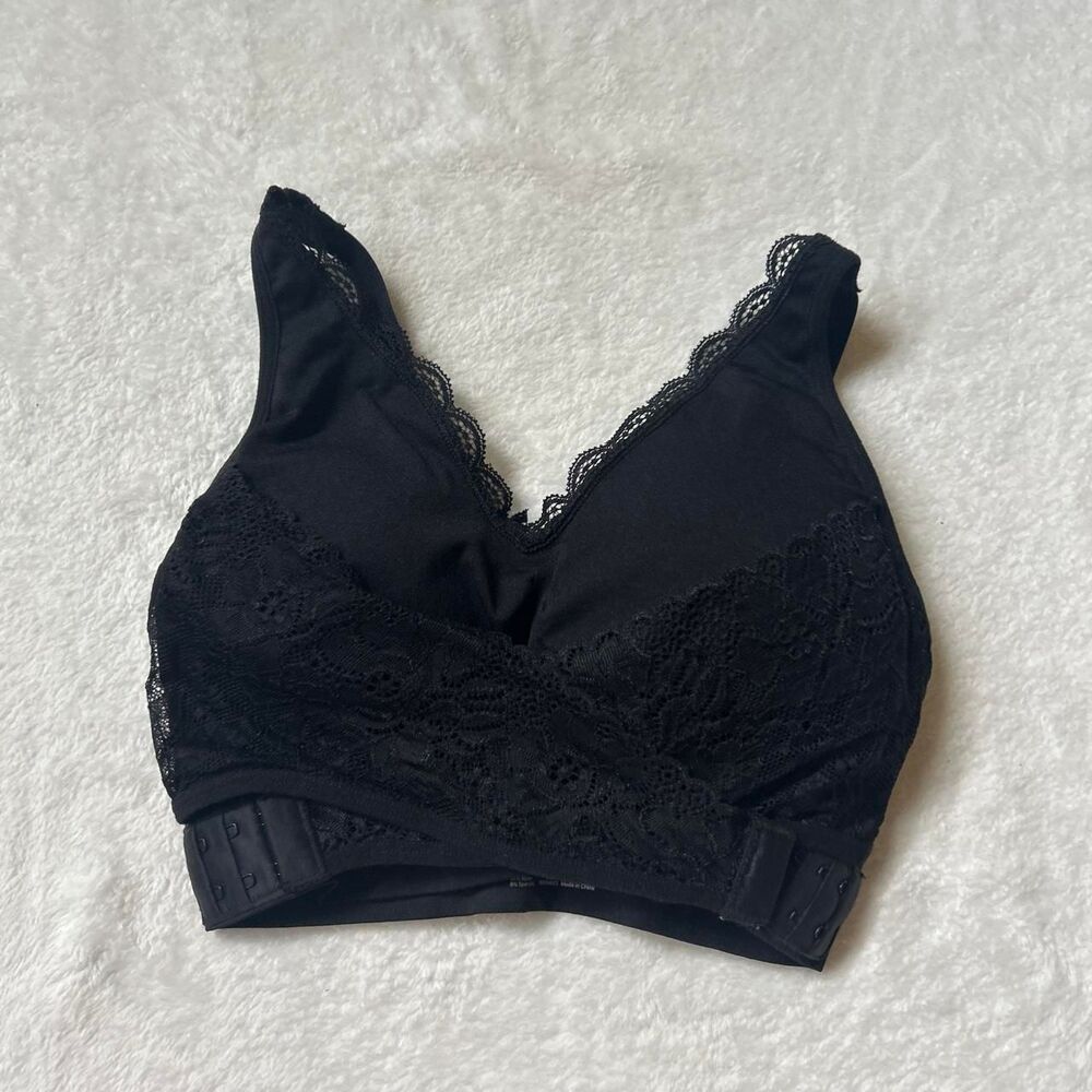 Cara Mia black lace padded stretch bralette floral design adjustable cross front